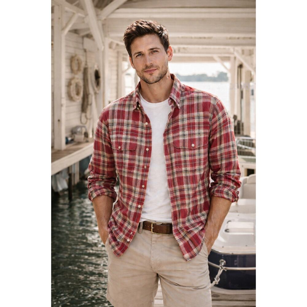 Abercrombie & Fitch Men's Vintage Y2K Big Shirt Plaid Large Red Thick Corduroy